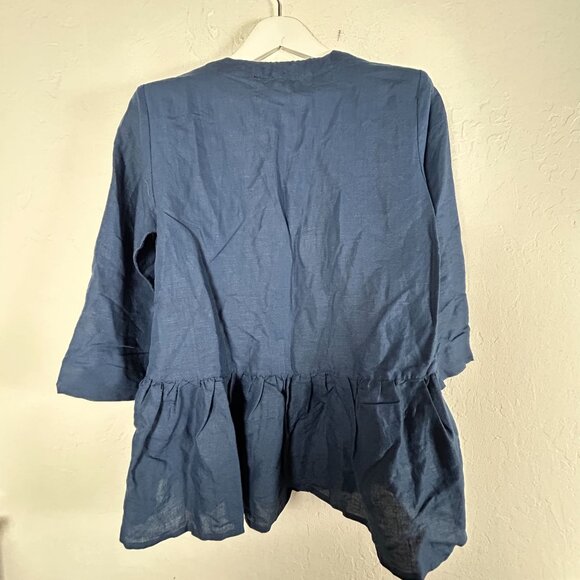 Jennifer & Grace Womens Blue Linen Blend Button-Down Tunic Top Medium 3/4 Sleeve - Picture 2 of 8